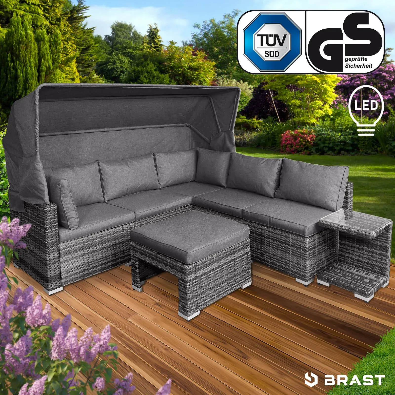 Polyrattan Lounge-Insel mit LED grau/anthrazit