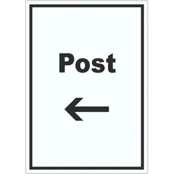 Post Aufkleber mit Text und Richtungspfeil links Annahme Brief Paket hochkant A4 (210x297mm)