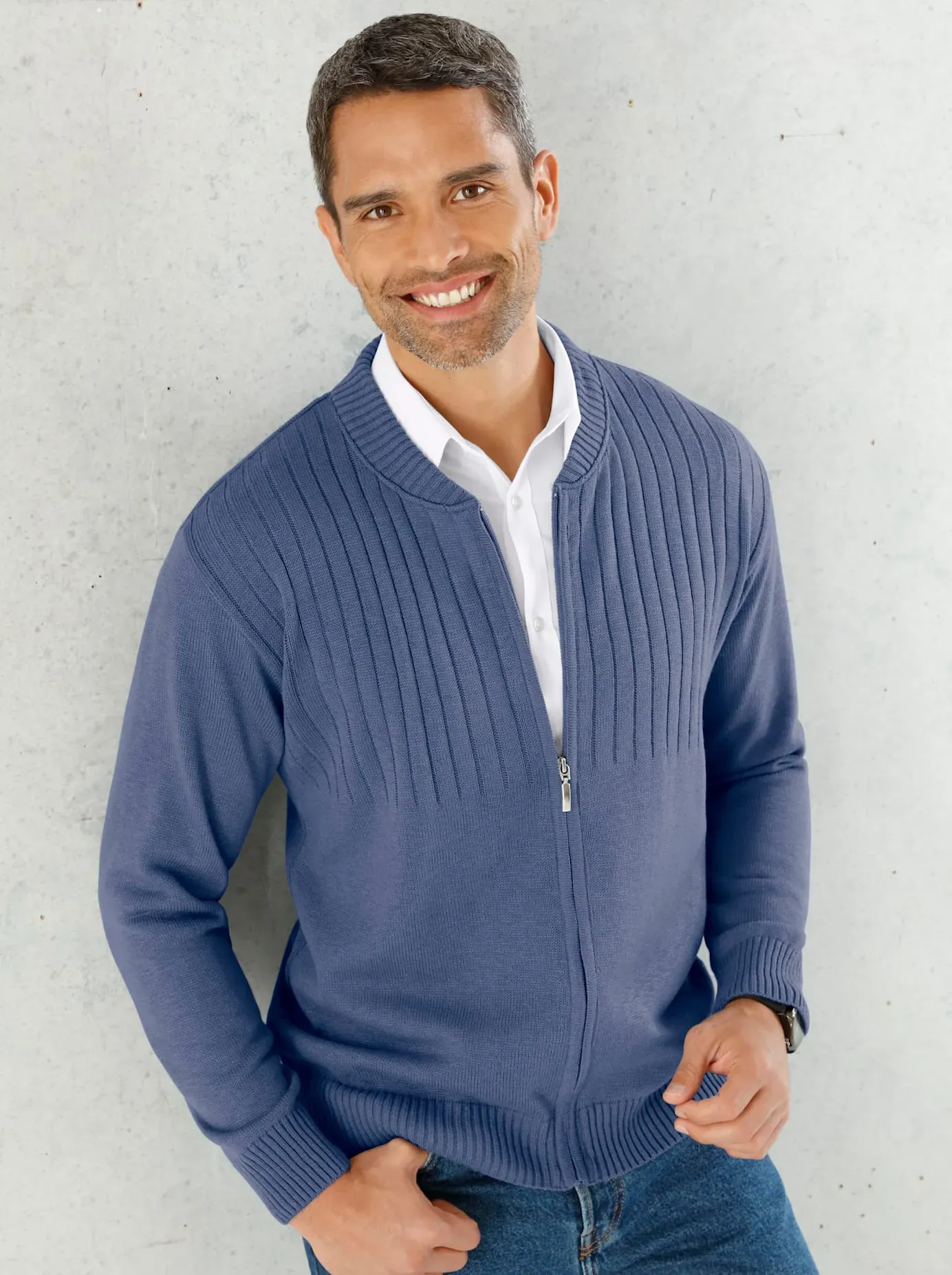 Strickjacke CLASSIC, Herren, Gr. 54, blau (mittelblau), 100% Polyacryl, unifarben, Strickjacken Strickjacke