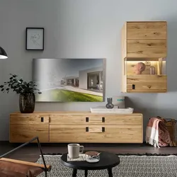 Massive Wohnwand aus Wildeiche und Eiche LED Beleuchtung (zweiteilig)