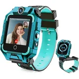 4G Kinder-Smartwatch mit GPS-Tracker und Anrufen, HD-Touchscreen, Kinder-Handyuhr, kombiniert SMS, Videoanruf, SOS, Schrittzähler, 4G, (Cyan) - Cyan