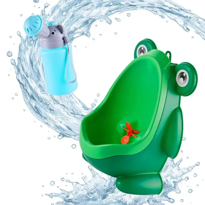 Relaxdays Kinder-Urinal 2er Set Wand & unterwegs Grün,Hellblau,Grau