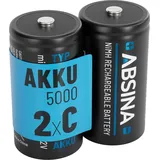 Absina 2X Batterien C Baby LR 14 wiederaufladbar 5000 mit geringer Selbstentladung - C Batterien Akku NiMH mit min. 4500mAh & 1,2V - Baby C Akku, Baby Batterien, Batterien Baby C, Batterie C LR14