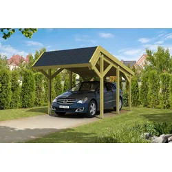 Skan Holz Harz Einzelcarport aus Nadelholz mit roten Schindeln-imprägniert (farblich unbehandelt) Holzcarport