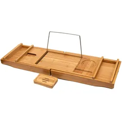 Intirilife Badewannenablage aus nachhaltigen Bambus - 75 - 109 x 23 x 4.5 cm - Verstellbare / Ausziehbare Auflage mit Seifenschale Badewannentablett