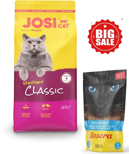 JOSERA JosiCat Classic Sterilised 18kg + Josera Filet Huhn mit Lachs 70g (Mit Rabatt-Code JOSERA-5 erhalten Sie 5% Rabatt!)