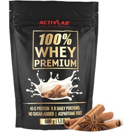 ACTIVLAB 100% Whey Premium, 500g - 16 Portionen á 23G Whey Protein Pulver - Mit 6,9G BCAA für Muskelaufbau und Regeneration - Enthält Glutamin - Wenig Zucker, Wenig Fett - Zimtgeschmack