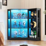 Eckvitrine Glasvitrine verstellbaren Böden LED & gehärtetem Glas Offene Regale 100cm Eckglasanzeigeschrank Hochschrank Bücherregal Spielzeug, B... - Schwarz