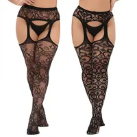 MANZI 2 Paar Strapstrümpfe für Damen Große Größen Sexy Muster Strumpfhosen Elastisch Schwarz Halterlose Netzstrümpfe,Camellia & Round - Einheitsgröße