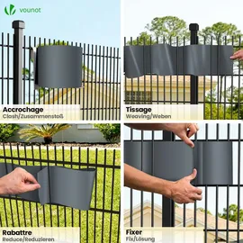 VOUNOT Sichtschutzstreifen 140 x 19 cm grau PVC 80 St.