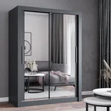 fabryka mebli idźczak Schwebetürenschrank Kleiderschrank Schrank 150cm Grau/Grau mit zwei Spiegeln MILAN - Grau