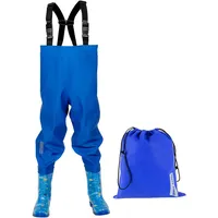 Dönges Kinder-Wathose, wasserdichte Regenhose für Jungs und Mädchen, ungefüttert mit Watstiefeln und Verstellbaren Hosenträgern, Größe 30/31 Blau, Outdoor Buddelhose für Regen, Matschhose