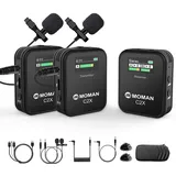 Moman Ansteckmikrofon Kabellos, C2X 2,4 GHz Lavalier Mikrofon Wireless System bis zu 100m für DSLR Kamera Camcorder Canon Sony Nikon Smartphone Laptop