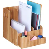 Relaxdays Stehsammler, 3 Schuber, DIN A4, mit Schreibtisch Organizer, Büro & Schule, Zeitschriftensammler, MDF, braun