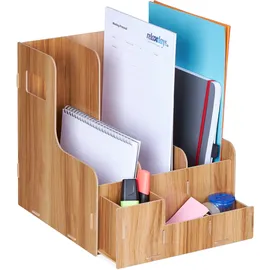 Relaxdays Stehsammler, 3 Schuber, DIN A4, mit Schreibtisch Organizer, Büro & Schule, Zeitschriftensammler, MDF, braun