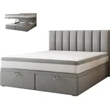 Trada Boxspringbett 200 x 200 mit Bettkasten mit Matratze Grau -