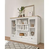 OTTO home Highboard OTTO HOME "Ismund", transparent (weiß, naturfarben), B:159cm H:121cm T:39cm, Holzwerkstoff, Sideboards, Highboard, aus MDF, mit Holz-Zierleiste, schwarzen Metallgriffen, Höhe 121 cm