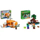 LEGO 21178 Minecraft Die Fuchs-Lodge, Spielzeug für Jungen und Mädchen ab 8 Jahren & 21240 Minecraft Das Sumpfabenteuer Set, Spielzeug mit Figuren mit Alex- und Zombie-Figuren im Biom, ab 8 Jahren