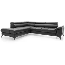 Ecksofa Mocca Leder Schwarz