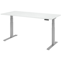 Hammerbacher elektrisch höhenverstellbarer Schreibtisch weiß rechteckig, C-Fuß-Gestell silber 180,0