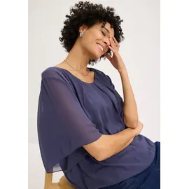 bonprix Chiffonbluse mit Untertop, blau, Gr.54, festliche Chiffonbluse mit Fledermausärmeln und elastischem Bund