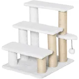 Katzentreppe 3 Stufen Tiertreppe Treppe Für Katze Mit Kratzsäulen Ball Haustiertreppe Hundetreppe Aus Plüsch Und Jute 45 X 40 X 48 Cm Weiß