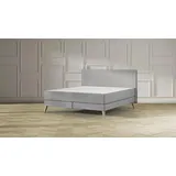 Emma Elite Boxspringbett - Dunkelgrau - 160x200 cm - Kopfteil Kissen - Natur Füße