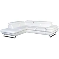 Mivano Ecksofa Prestige / Schlafsofa in L-Form mit Ottomane und Bettfunktion / Kopfstützen und Armlehne verstellbar / 265 x 74 x 223 / Kunstleder, weiß