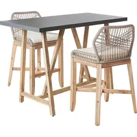 Beliani Gartenmöbel Set Grau Beton und Akazienholz Rustikal Hochtisch 140x70 cm mit 2 Stühlen und Sitzkissen Cremeweiß Terrasse Gartenausstattung - Hellbraun/Grau/Beige