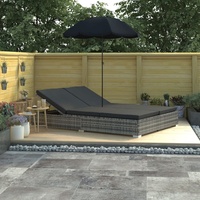 Möbel Outdoor-Loungebett/Gartenbett/Sonnenbett/Gartenliege mit Sonnenschirm Poly Rattan Grau ,197x140x190 cm "CLORIS"