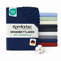 Komfortec Spannbettlaken Jersey-Baumwolle 200 x 200 cm blau