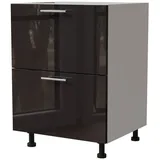Feldmann-Wohnen Auszugsunterschrank Essen (D2A/60/1A, 2 Schubladen + Innenschublade, HETTICH InnoTech Atira, 1-St., moderne Optik, lackierte Fronten) 60x50x82cm weiß - schwarz Hochglanz (ES-D2A/60/1A) schwarz