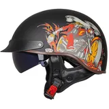 Halbschalenhelm Jet-Helm Helm mit ECE-Zertifizierung Rollerhelm Cruiser Chopper Skateboardhelm Antikollisionshelm Motorradhalbhelm mit Visier für Damen und Herren Erwachsene N,XL