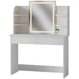 Vicco Schminktisch Charlotte Weiß, 106 cm mit LED-Spiegel und QI-Ladestation