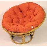 Rattan Papasan Sessel inkl. hochwertigen Polster, D 110 cm, Fb. Honig, Polster Lachsfarben
