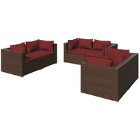 vidaXL Polyrattan Lounge-Set braun/rot inkl. Kissen 3102299