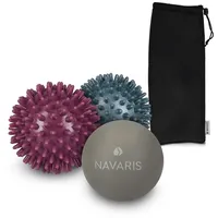 Navaris 3x Massageball Set - 2x Igelball mit Noppen 1x Lacrosse Ball - Massage für Schulter Rücken Fuß Hand - Fitness Noppenball medium hart