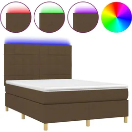 vidaXL Boxspringbett mit Matratze & LED Dunkelbraun 140x200 cm Stoff