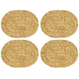 HMF Tischset oval geflochten aus Wasserhyazinthe, Platzset abwaschbar 4er Set 40 x 30 cm