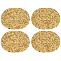 HMF Tischset oval geflochten aus Wasserhyazinthe, Platzset abwaschbar 4er Set 40 x 30 cm