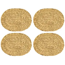 HMF Tischset oval geflochten aus Wasserhyazinthe, Platzset abwaschbar 4er Set 40 x 30 cm