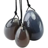 mookaitedecor Grauer Achat Yoni Eier Kegel Bälle Beckenbodentrainer Übungs-Set mit 3 Größen, Ben Wa Balls Massage Steine für die Übung der Beckenboden und Blase & Erholung die Postpartale Vagina