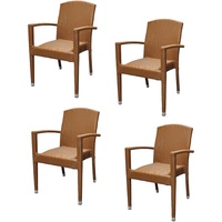 4x KONWAY® MAUI Stapelsessel Braun Premium Polyrattan Garten Sessel Stuhl Set