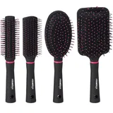 Relaxdays Haarbürste 4er Set, Pink,Schwarz