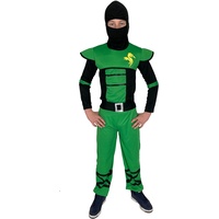 Foxxeo grünes Ninja Kostüm für Kinder - Größe 110-152 - grüner Ninja Kämpfer für Jungen Fasching Karneval, Größe:146/152