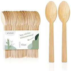 WISEFOOD 100 Löffel - Bambus Löffel 17cm - Bambuslöffel Einweg