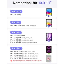 Inateck Ultraleichte Hülle mit Tastatur für iPad 10 Generation,iPad Air 6 11 Zoll 2024,iPad Air 5/4 10,9 Zoll,iPad Pro 11 4/3/2/1,7-Farbiger Hintergrund Beleuchtung,mit Stifthalter, QWERTZ,BK2007-RGB