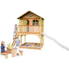 Axi Marc Spielhaus Braun - Grün mit Weißer Rutsche 212 x 432 x 293 cm