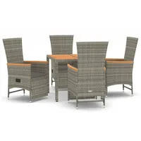 vidaXL 5-tlg. Garten-Essgruppe mit Kissen Grau Poly Rattan
