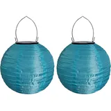 Solar Lampions Außen Wetterfest LED Wasserdicht Solarlaterne Gartenlaterne Hängende Solarlampen für Außen Nylon Lampions Solar Outdoor Solar Laterne für Garten, Balkon & Terrasse (20cm-2PC/Blau)